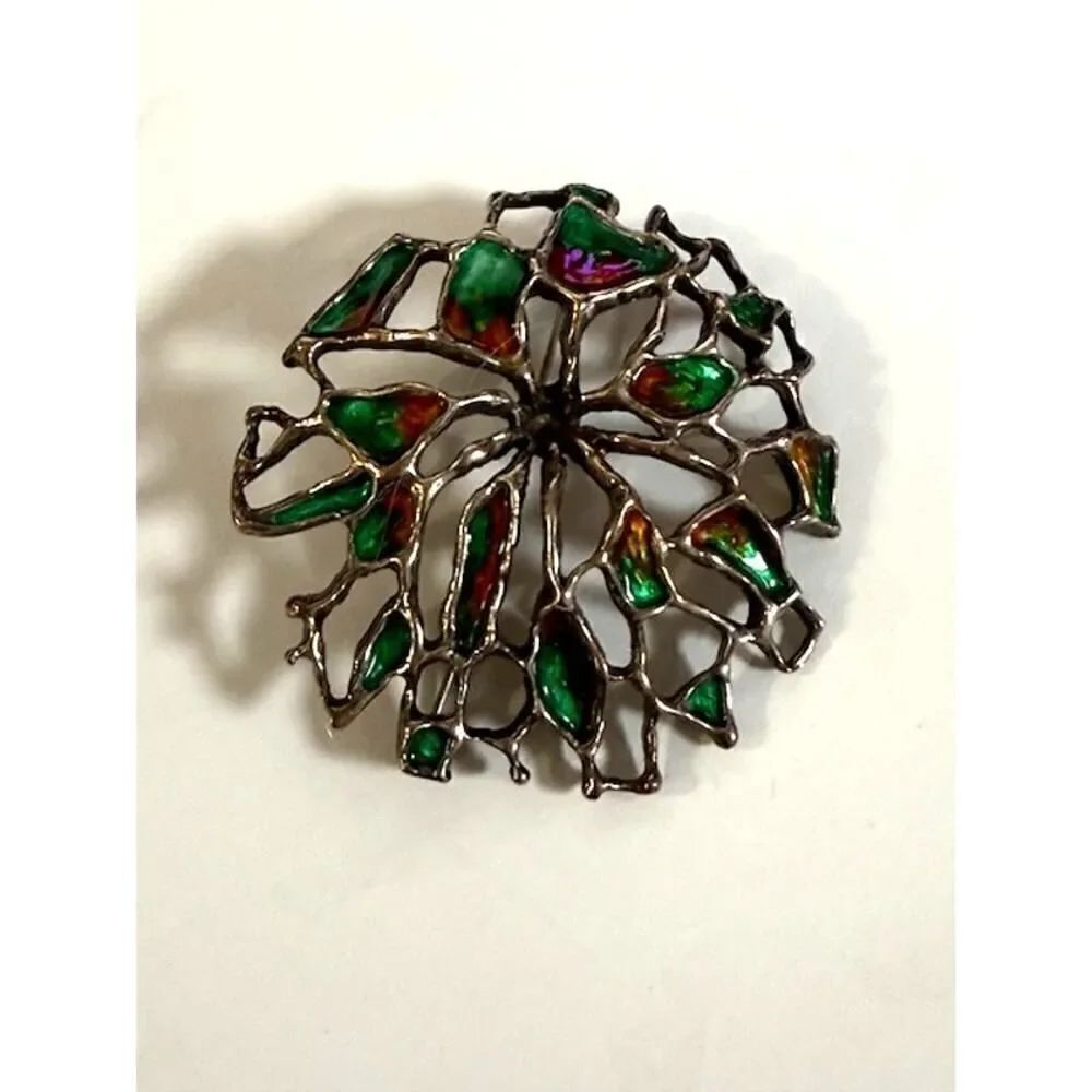KARL OTTEREN DAVID ANDERSEN STERLING ENAMEL BROOCH NORWAY MID CENTURY MODERNIST